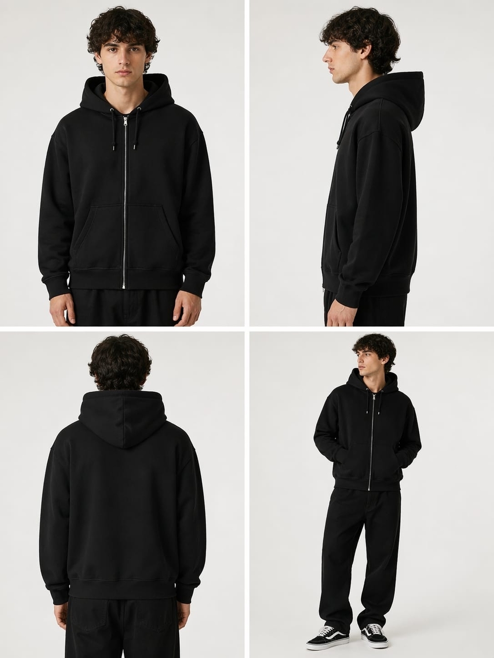 H&M Black Oversized Zip Hoodie Men’s Large Casual Streetwear Sweatshirt